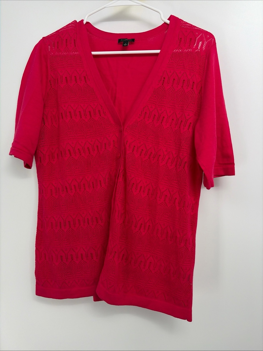 Talbots Womens Pink Knit Button Front Cardigan Sweater Lace Detail Size L